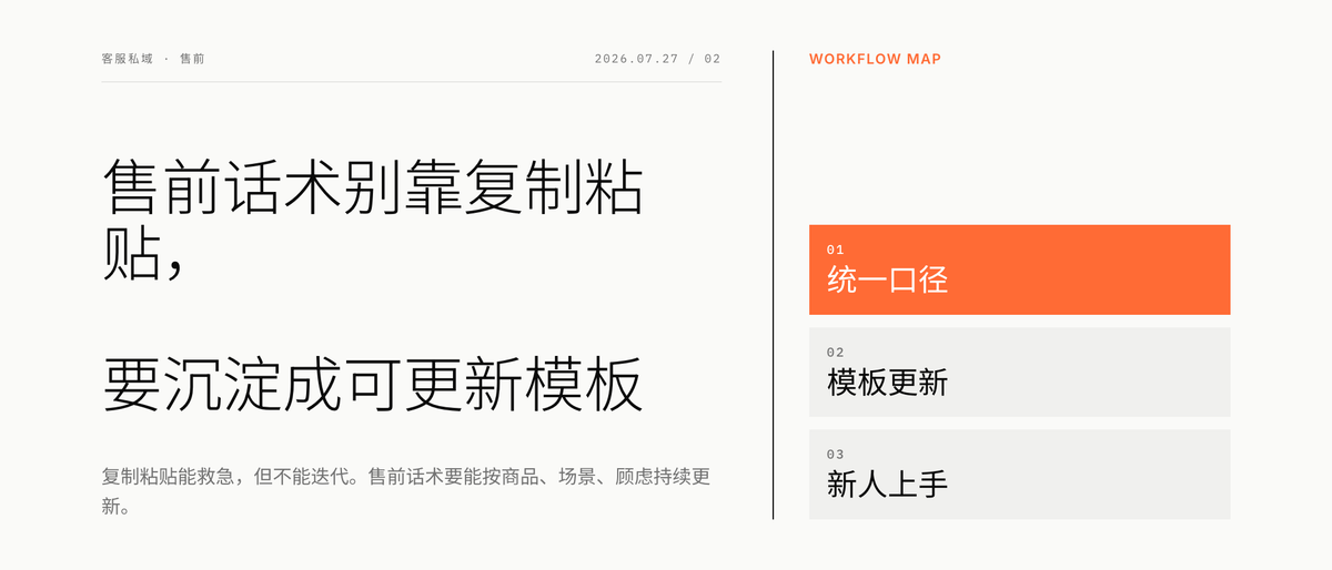 售前话术别靠复制粘贴，要沉淀成可更新模板